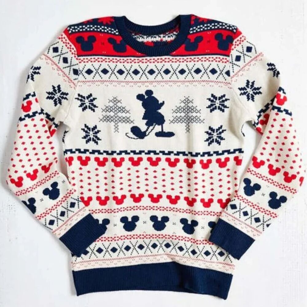 Junk Food Mickey Mouse Fair Isle Christmas Crew Neck Sweater Knit DisneyAdult